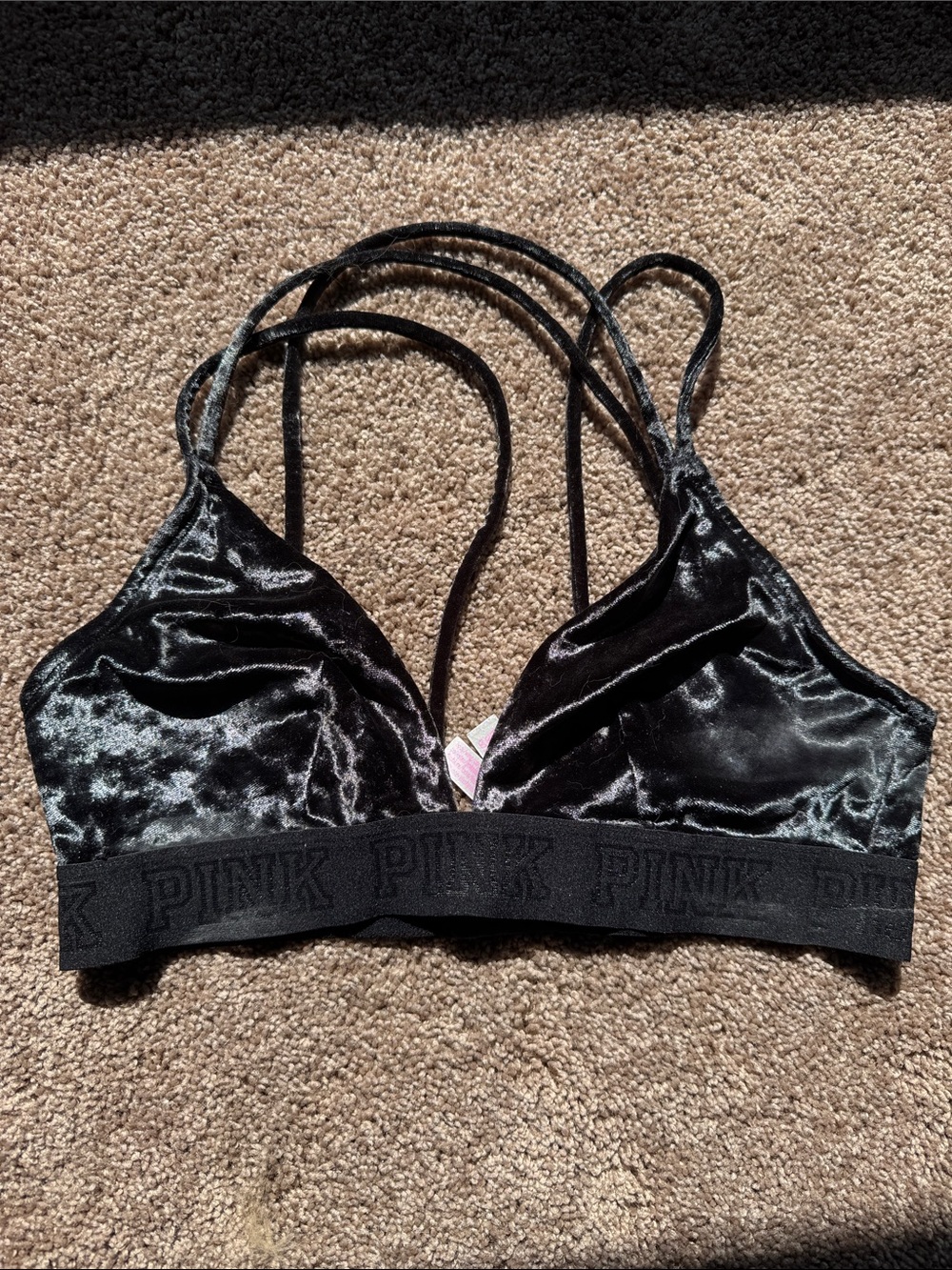 PINK Victoria's Secret Black Velvet Strappy Bralette